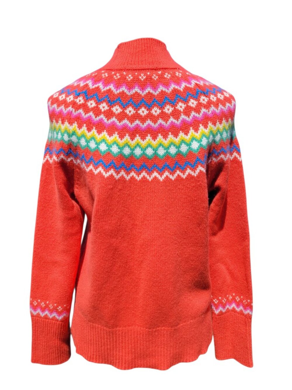 Boden Red Orange Fair Isle "Anna" Cashmere Mock Neck Sweater Women's Size 6 - Picture 4 of 10